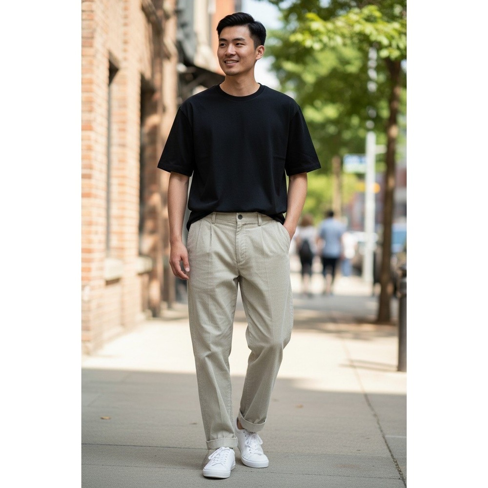 NATURAL ISSUE Men's Classic‎ Fit Corduroy Pants – Khaki Beige Trousers, Size 34